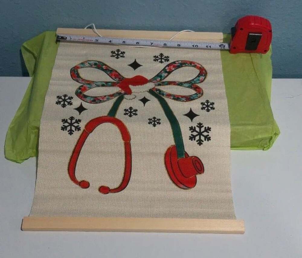 Christmas Nurse Stethoscope Hanging Canvas Wall Art Holiday Decor